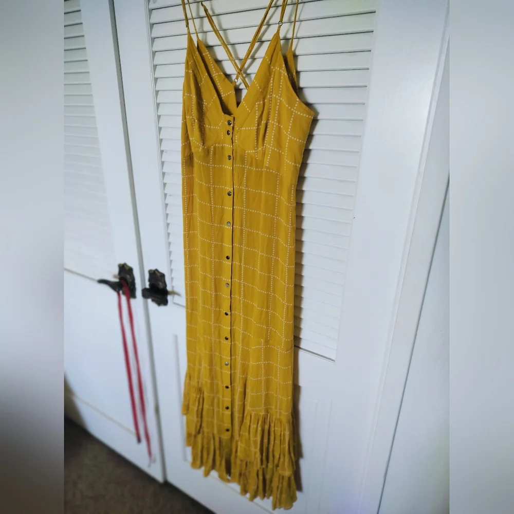 Free People Intimately Marigold Yellow w/ White Stars Snap Front Sundress Small